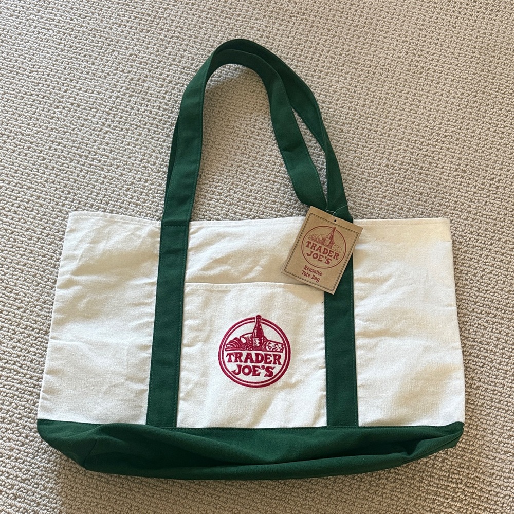 Trader Joe's Green and White Tote Bag